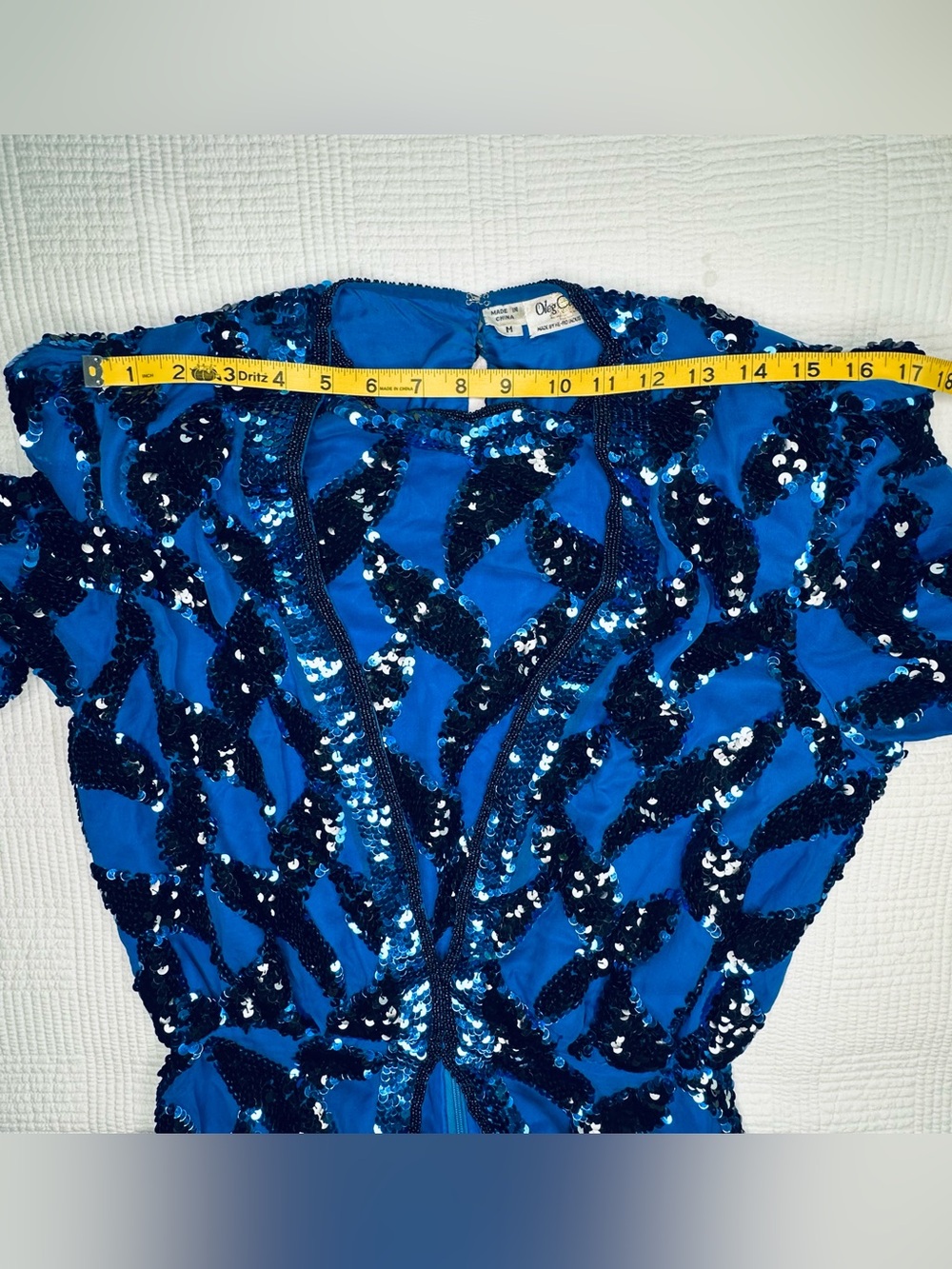 Vintage 1980s Oleg Cassini Fully Sequined Silk Evening Blouse Jacket Top Medium - Picture 9 of 12